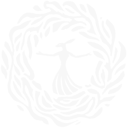 Elen: a robed figure with arms outstretched, held within a wreath of leaves